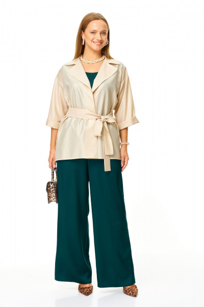 Блуза, брюки, кардиган T&N 7682 золото-зелень - фото 2