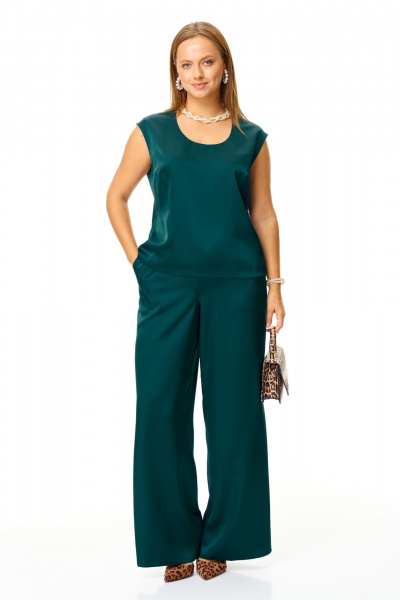 Блуза, брюки, кардиган T&N 7682 золото-зелень - фото 9