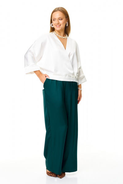 Блуза, брюки T&N 7686 молоко-зелень - фото 3