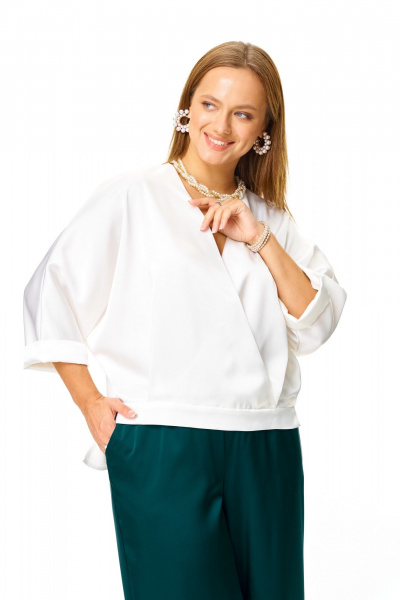 Блуза, брюки T&N 7686 молоко-зелень - фото 5