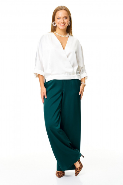 Блуза, брюки T&N 7686 молоко-зелень - фото 1