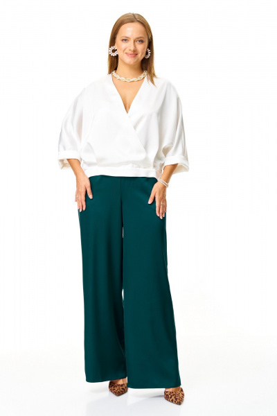 Блуза, брюки T&N 7686 молоко-зелень - фото 2