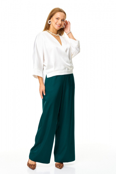 Блуза, брюки T&N 7686 молоко-зелень - фото 4