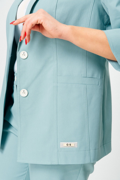 Жакет удлиненный из текстиля зеленый в деловом стиле БелЭльСтиль 412-3_03_22 мята - фото 5