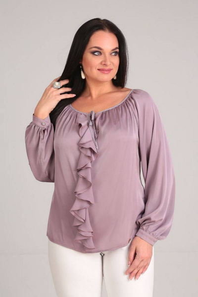 Приталенная блуза из текстиля с воланами и разрезами Таир-Гранд 62107 какао - фото 1