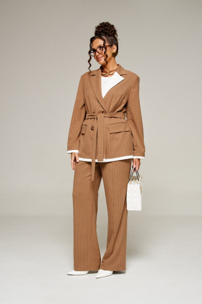Блуза, брюки, жакет Beautiful&Free 6369 полоска_бежевая - фото 7