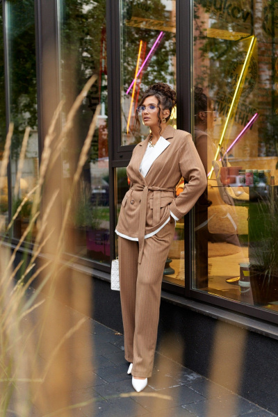 Блуза, брюки, жакет Beautiful&Free 6369 полоска_бежевая - фото 2