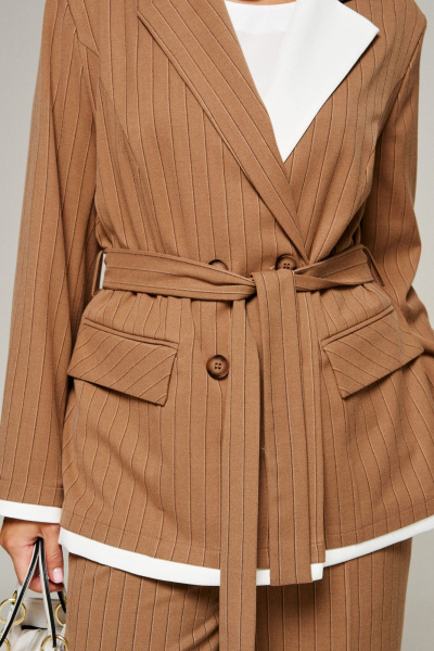 Блуза, брюки, жакет Beautiful&Free 6369 полоска_бежевая - фото 9