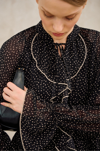 Платье шифоновое в горошек - черное Lokka 1681черный/принт_горох - фото 6