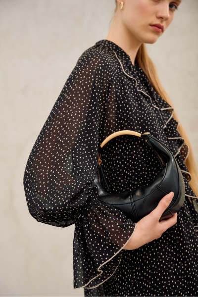 Платье шифоновое в горошек - черное Lokka 1681черный/принт_горох - фото 5