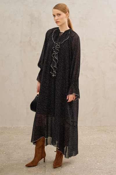 Платье шифоновое в горошек - черное Lokka 1681черный/принт_горох - фото 1