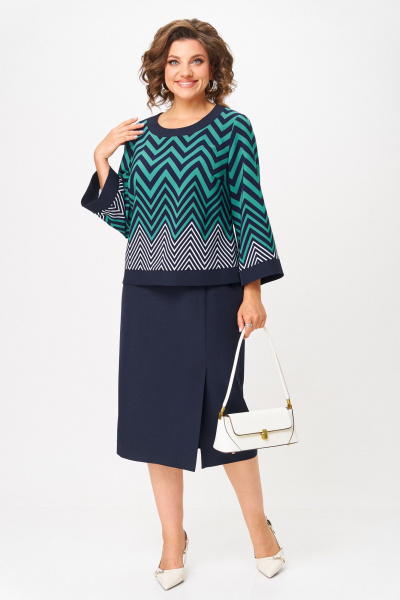 Блуза, юбка Aira Style 24126 ментолово-синий - фото 8