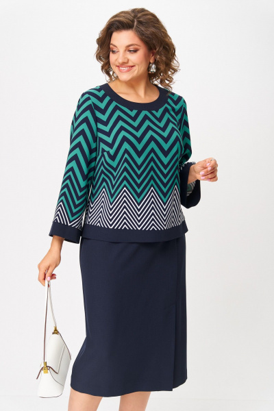 Блуза, юбка Aira Style 24126 ментолово-синий - фото 7