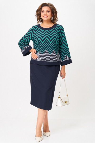 Блуза, юбка Aira Style 24126 ментолово-синий - фото 6