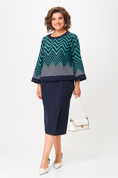 Блуза, юбка Aira Style 24126 ментолово-синий - фото 3