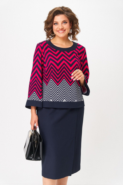 Блуза, юбка Aira Style 24126 малиново-синий - фото 6