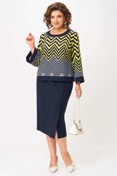 Блуза, юбка Aira Style 24126 лимонно-синий - фото 1
