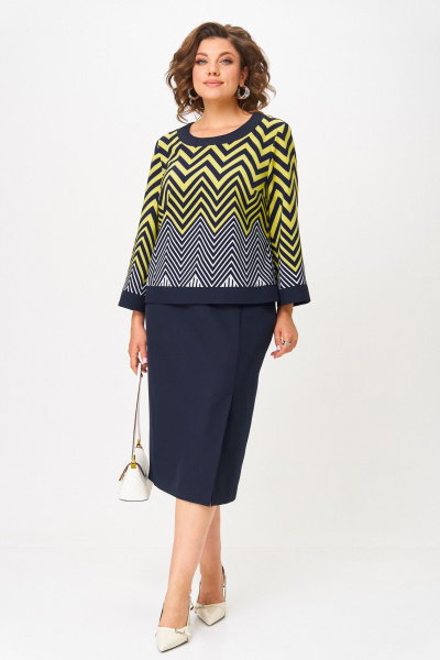 Блуза, юбка Aira Style 24126 лимонно-синий - фото 2