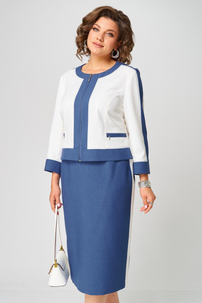 Жакет, юбка Aira Style 24124 молочно-синий - фото 12