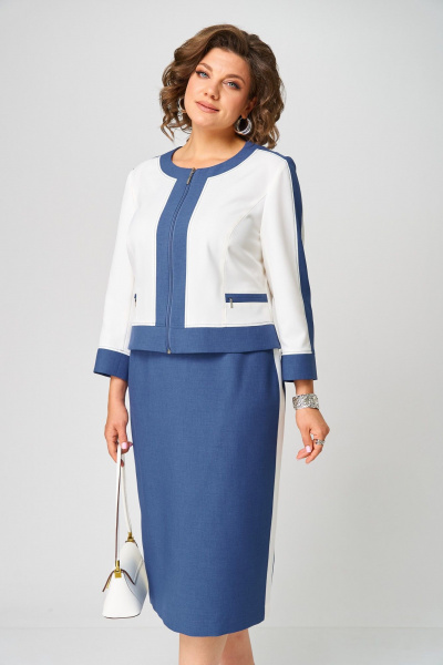 Жакет, юбка Aira Style 24124 молочно-синий - фото 7