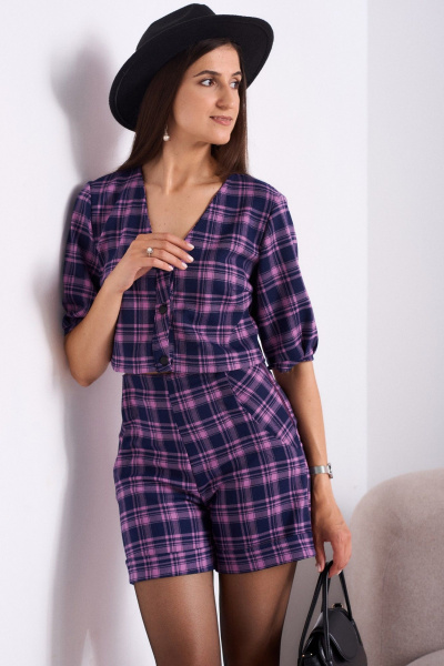 Жакет, шорты Celentano lite 5054 сиреневая_клетка - фото 4