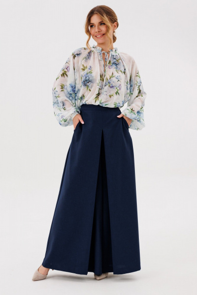 Блуза, брюки Ambera Style 2137-1 молоко-синий - фото 1