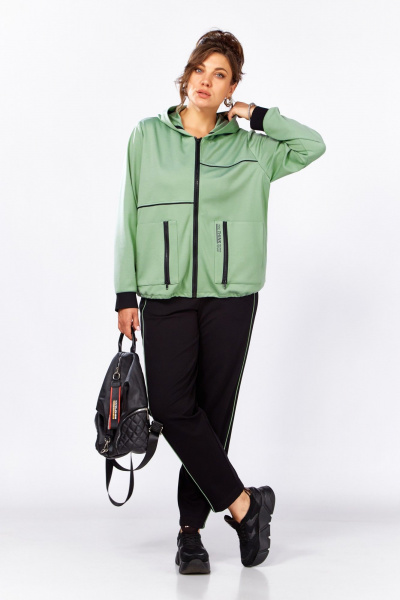 Костюм спортивный брюки бомбер больших размеров Lady Secret 25213 фисташковый+черный - фото 1