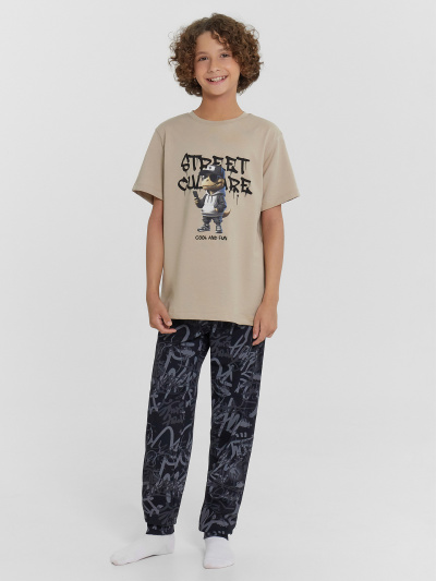 Брюки, футболка Mark Formelle 563321-1/24-26176ПП-0 бежевый_граффити_на_черном_3_сл_на_пол - фото 1