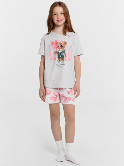 Футболка, шорты Mark Formelle 567727/25-35242ПП-0 серый_меланж_4306_А_бантики_на_белом_3_сл_на_пол - фото 1