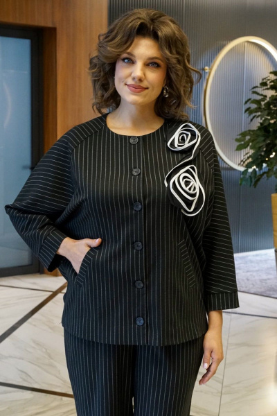 Брюки, жакет Alani Collection 2414/1 черный_полоска - фото 3