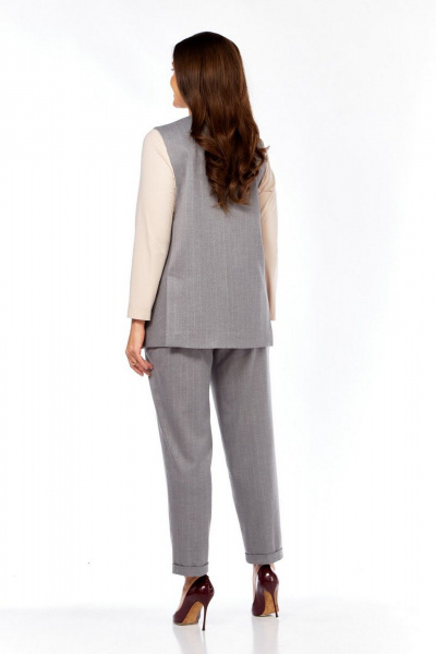 Брюки, джемпер, жилет Милора-стиль 1368 серый+пудра - фото 4