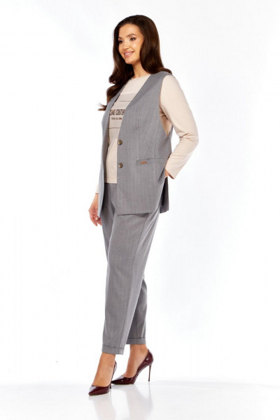 Брюки, джемпер, жилет Милора-стиль 1368 серый+пудра - фото 3