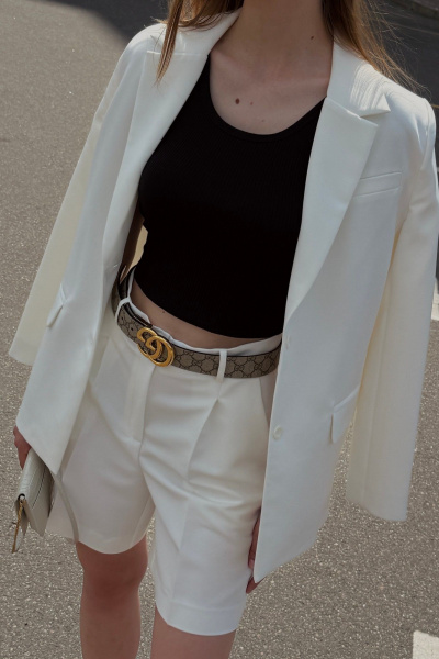 Жакет прямого кроя с подкладкой и подплечниками DNM 031 молочный - фото 3