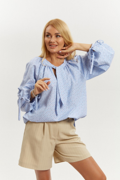 Блуза Ольга Стиль С-957 голубой_полоска - фото 8