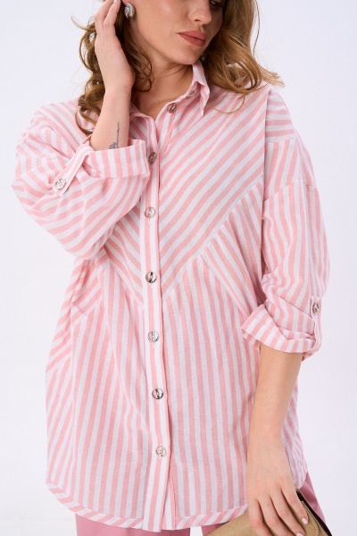 Рубашка NikVa 953-3 пудрово-молочные полосы - фото 2