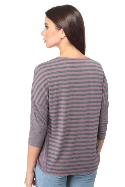 Джемпер свободный из вискозы с печатью для демисезона LadyThreeStars 1911 сирень+ полоски - фото 3