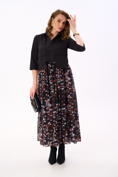 Платье NikVa 514-3 чёрный_листья_мультиколор - фото 5