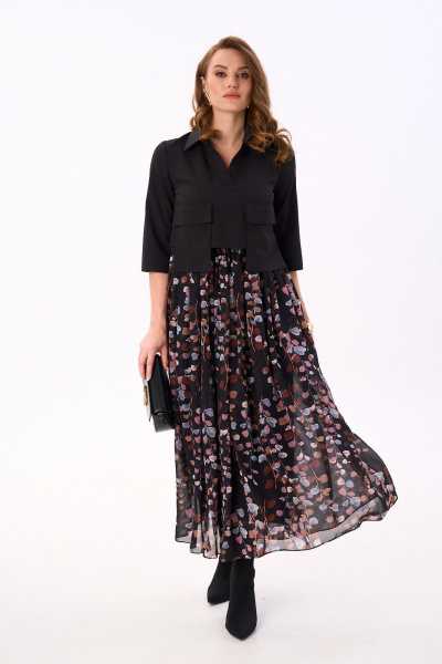 Платье NikVa 514-3 чёрный_листья_мультиколор - фото 1