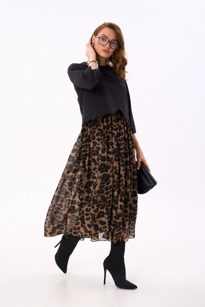 Платье NikVa 740-16 чёрный_шоколадный_леопард - фото 5