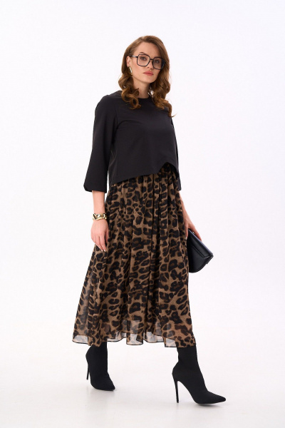 Платье NikVa 740-16 чёрный_шоколадный_леопард - фото 4