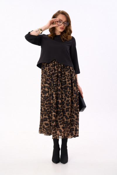 Платье NikVa 740-16 чёрный_шоколадный_леопард - фото 2