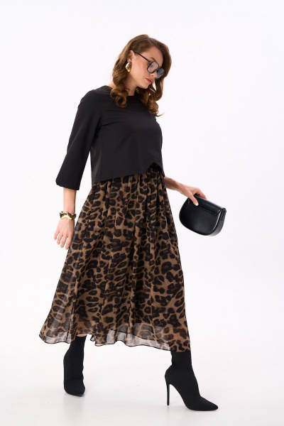 Платье NikVa 740-16 чёрный_шоколадный_леопард - фото 1