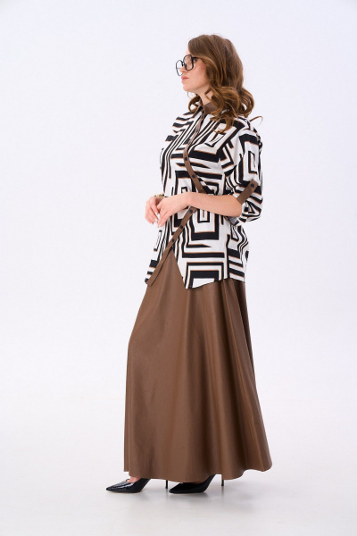 Жакет, юбка NikVa 986-1 шоколад_черно-белые_ромбы - фото 4