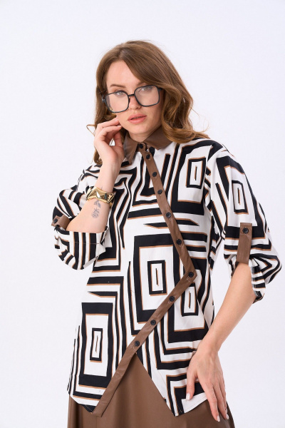 Жакет NikVa 987-1 чёрно-белые_ромбы_ шоколад - фото 3