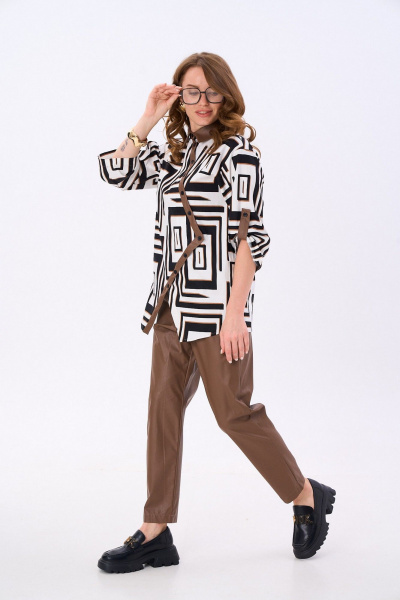 Жакет NikVa 987-1 чёрно-белые_ромбы_ шоколад - фото 6