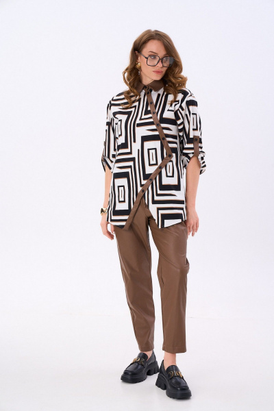 Брюки, жакет NikVa 988-1 чёрно-белые_ромбы_шоколад - фото 3