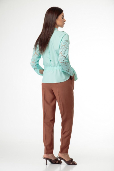 Блуза из кружевной ткани с открытыми плечами, демисезон Anelli 495 мята - фото 11