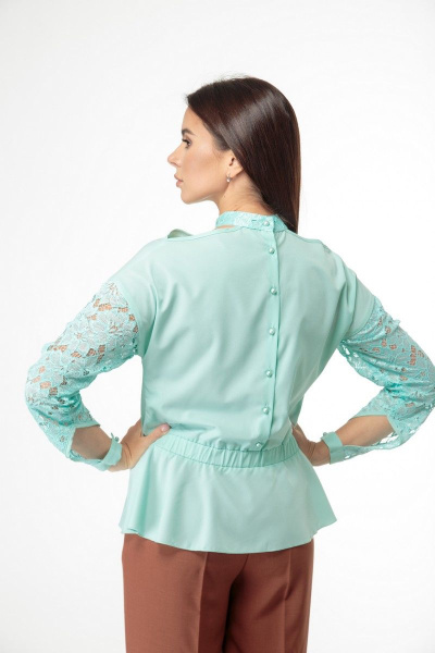 Блуза из кружевной ткани с открытыми плечами, демисезон Anelli 495 мята - фото 10