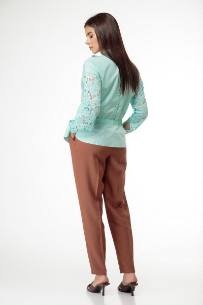 Блуза из кружевной ткани с открытыми плечами, демисезон Anelli 495 мята - фото 9