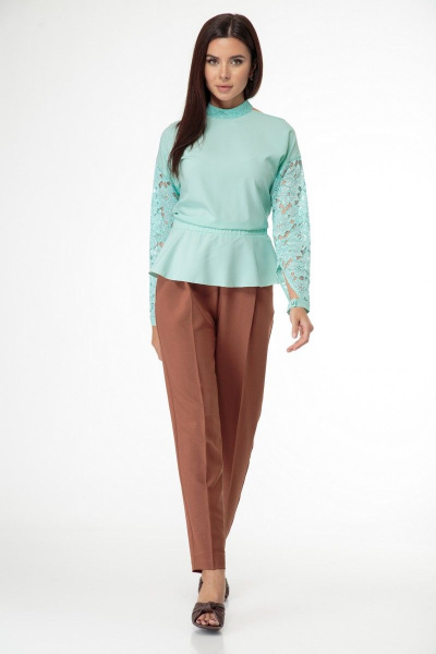 Блуза из кружевной ткани с открытыми плечами, демисезон Anelli 495 мята - фото 6